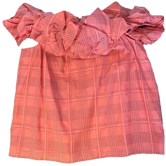 New Trina Turk Primrose Top Women  Silk blend Ruffles Cold Shoulder Size Large - Picture 5 of 7